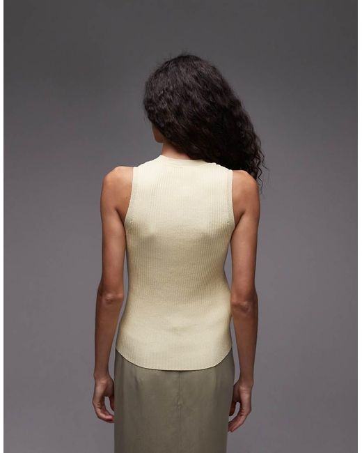 Mango Yellow Fine Rib Linen Mix Vest