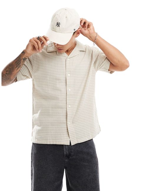 Abercrombie & Fitch White Short Sleeve Gingham Revere Collar Shirt for men