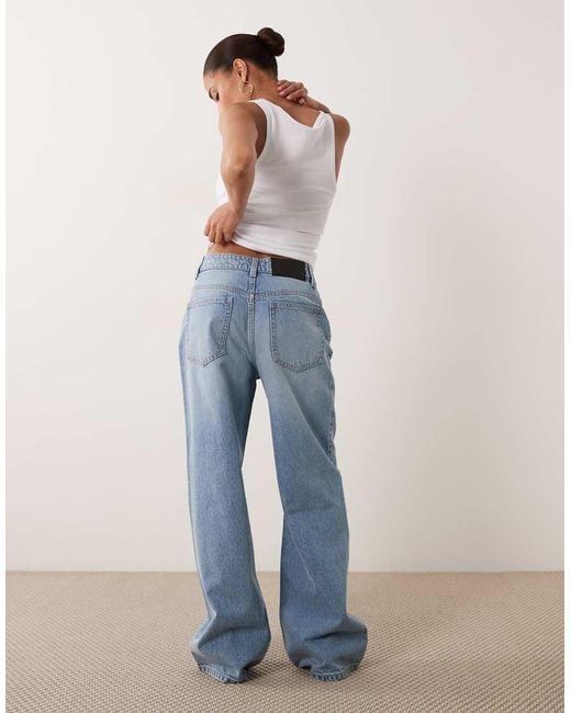 ASOS Blue Asos Design Petite Straight Wide Leg Jeans