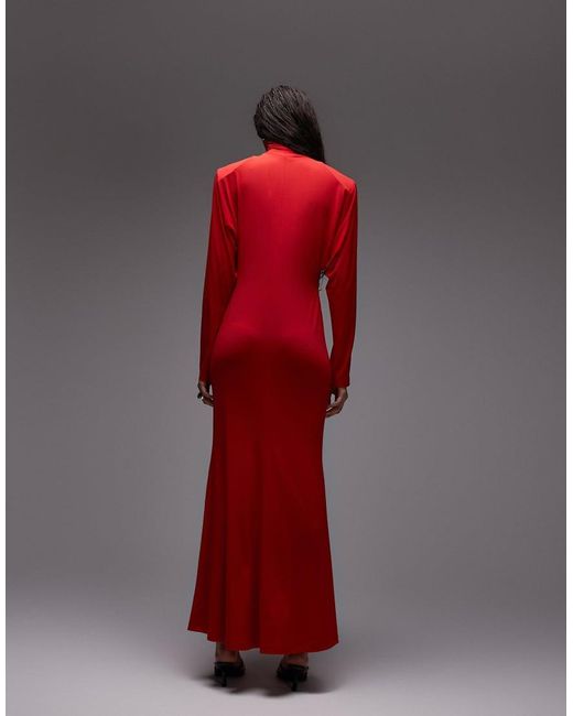 ASOS Maxi Jurk Met Vleermuismouwen En Hoge Hals in het Red