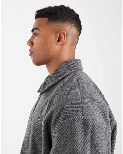 ASOS Gray Salt And Pepper Wool Look Harrington for men