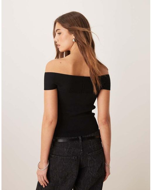 Gina Tricot Black Compact Knitted Top With Off Shoulder Detail