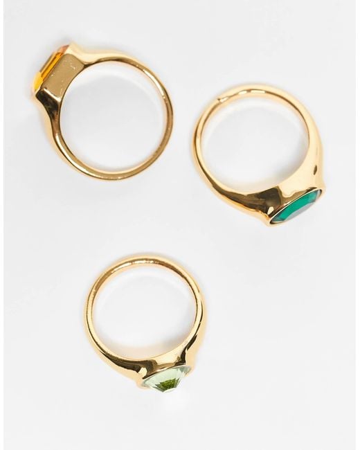 ASOS Metallic – multipack e ringe mit mehrfarbigen schmucksteinen