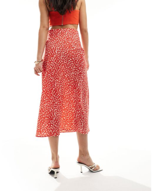 New Look Red Satin Midi Skirt