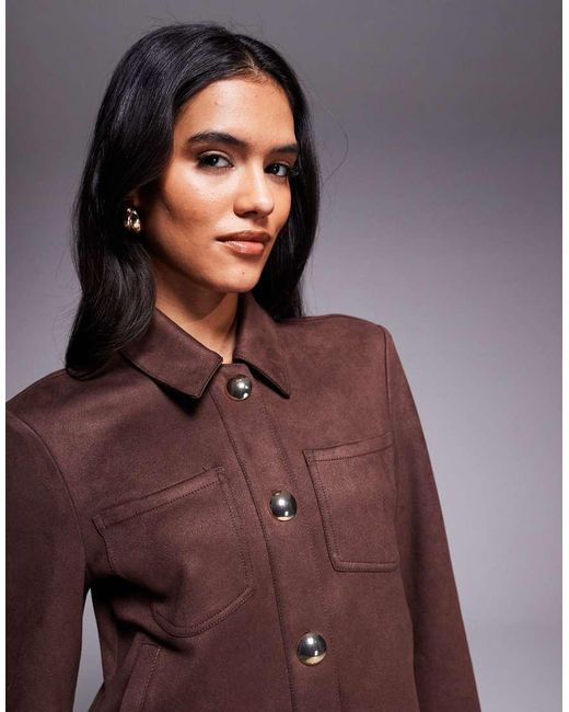 Bardot Brown Lorenzo Faux Suede Button Front Shacket Co-Ord