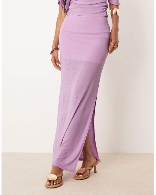 ASOS Pink Mix & Match Mesh Semi Sheer Side Split Maxi Skirt