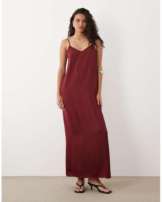 Vila Red Satin Cami Maxi Dress