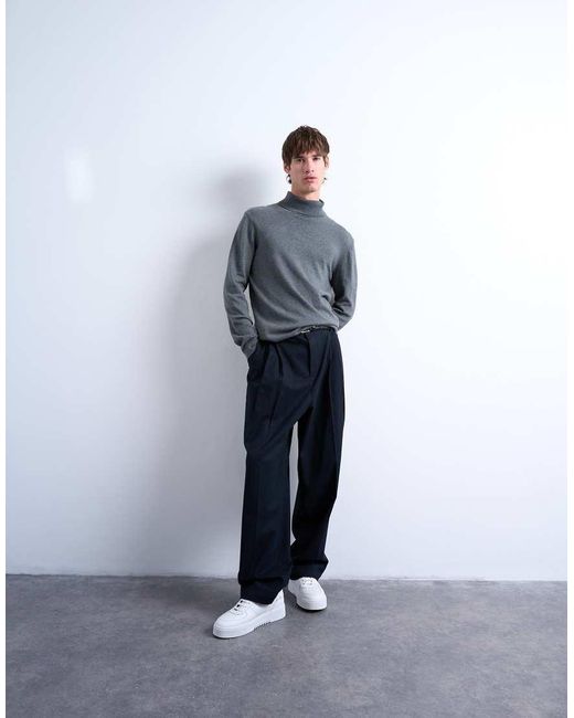 Topman Blue Essential Knitted Roll Neck for men