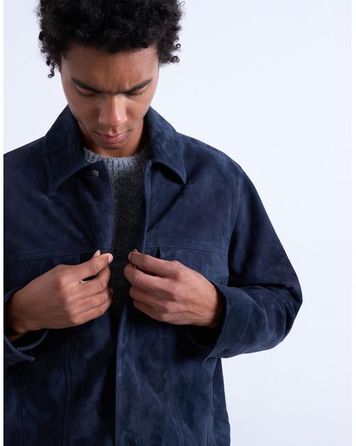 Topman Blue Real Suede Racer Jacket for men