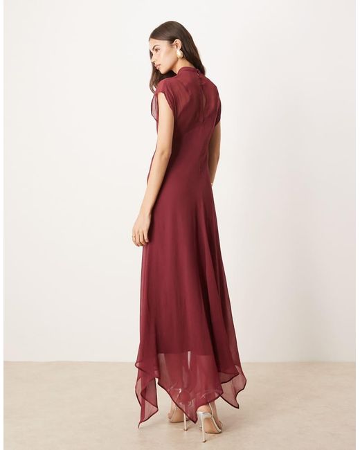 ASOS Red Asos Design Tall High Neck Hanky Hem Chiffon Maxi Dress