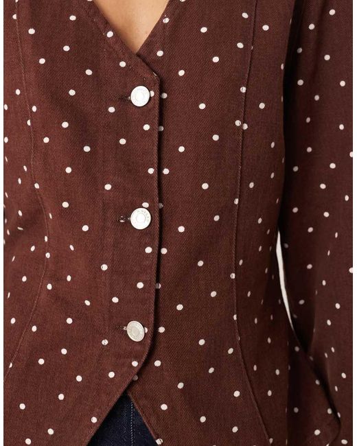 ASOS Red Denim Button Up Long Sleeve Top