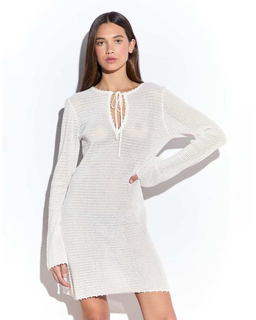 NARRATED Natural Crochet Knit Long Sleeve Mini Dress