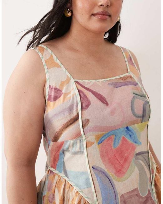 ASOS Natural Asos Design Curve Square Neck Midi Sundress With Sculpted Bust And Contrast Piping