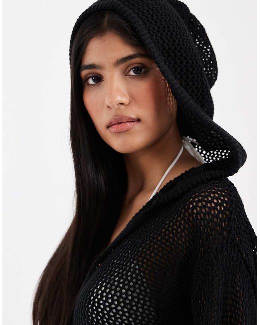 ASOS Black Rocky Knit Beach Chuck On Hooded Dress