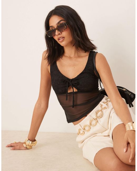 ASOS Black Mesh Cami Top With Lace Detail