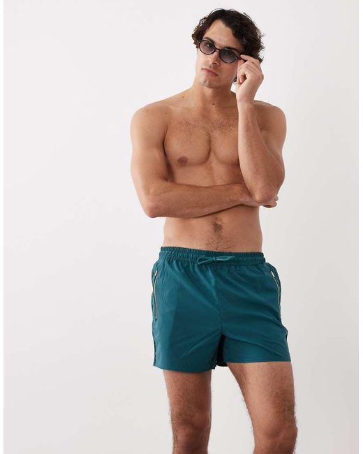 River Island Blue Swim Shorts With Zip Detail for men