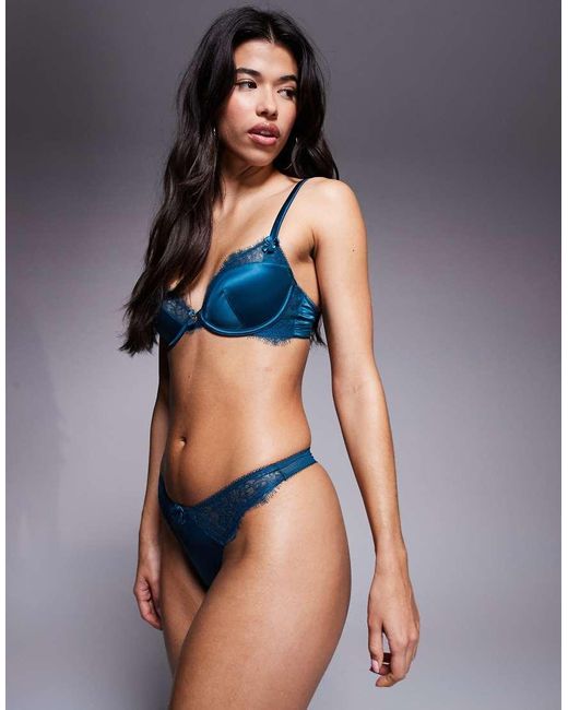 Boux Avenue Blue Satin Boost Plunge Bra