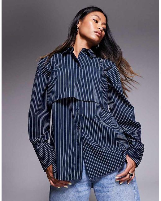 Camisa A Rayas Extragrande Con Top De Tirantes Superpuesto De -Azul ASOS de color Blue