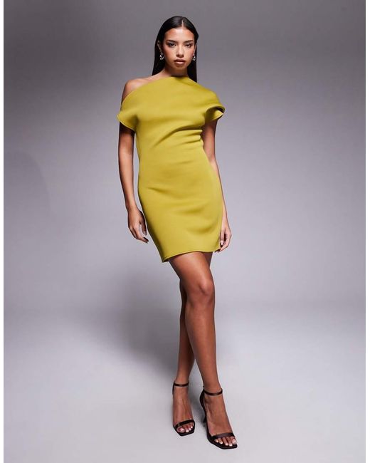 ASOS Yellow Structured Fallen Shoulder Mini Dress