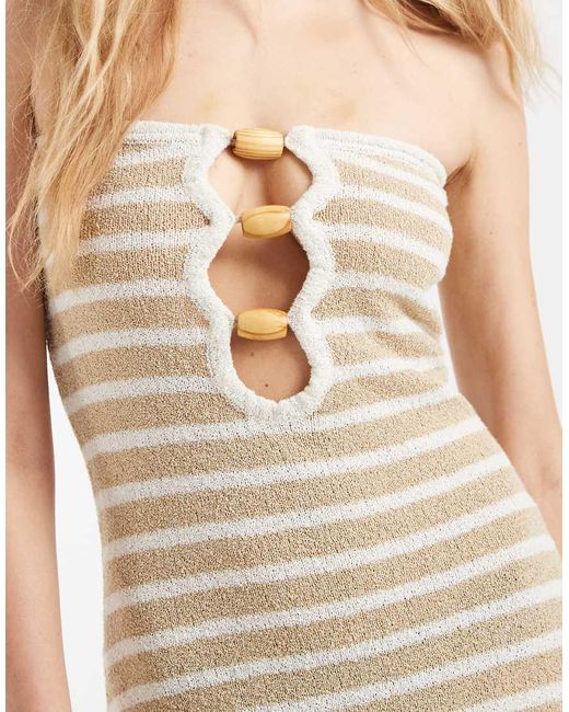 4th & Reckless Natural Knitted Bandeau Keyhole Bead Detail Maxi Dress
