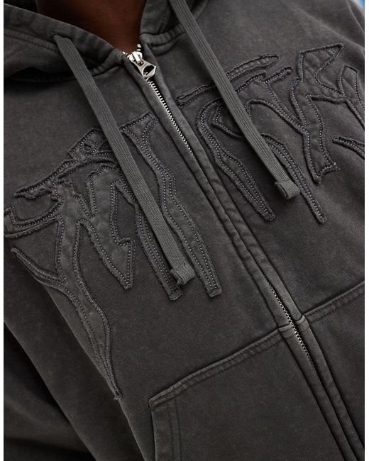 Weekday Black Co-ord Boxy Fit Zip Through Hoodie With Destiny Embroidery for men