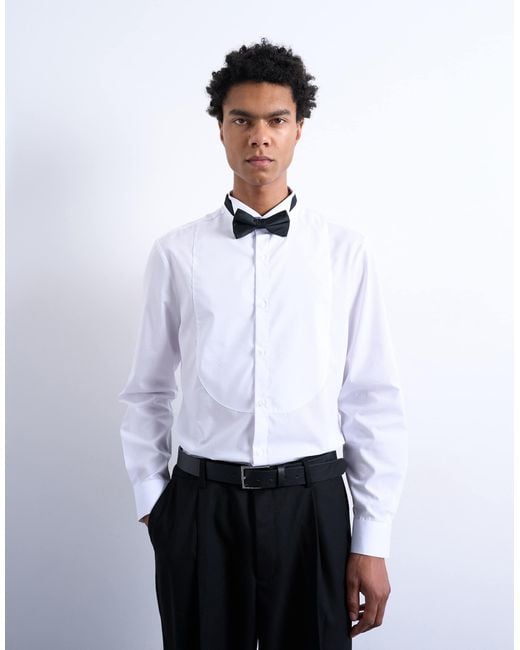 Topman White Slim Fit Long Sleeve Tuxedo Shirt With Bib for men