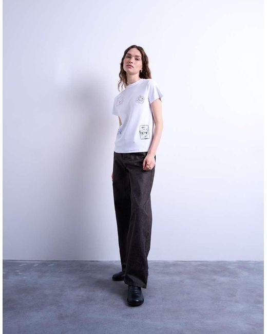TOPSHOP White Graphic Doodle Print Everyday Tee