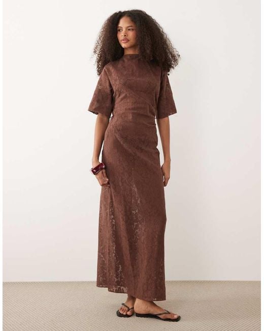 Pretty Lavish Brown Suvi Crochet T-Shirt Maxi Dress