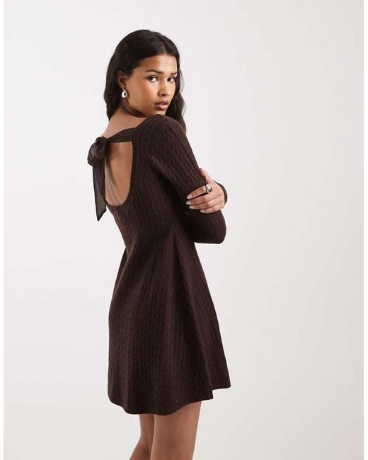 Hollister Brown Tie Back Babydoll Sweater Mini Dress