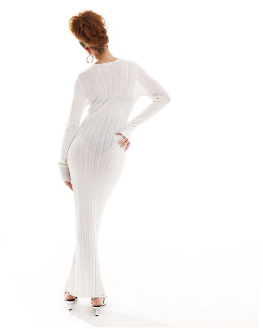 Lioness White Sheer Knitted Flared Sleeve Maxi Dress