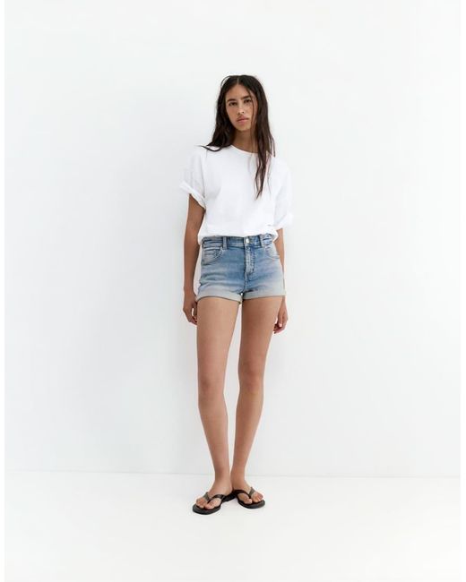 Pull&Bear White Mid-waist Denim Shorts