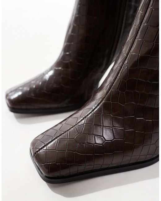 Public Desire Black Acquilla Heeled Knee Boots With Square Toe