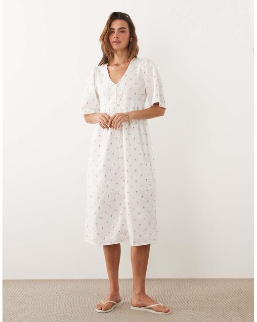 Jdy Natural V Neck Button Down Midi Dress