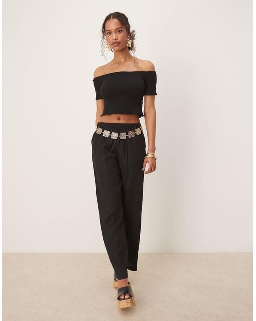 Glamorous Black Shirred Bardot Crop Top