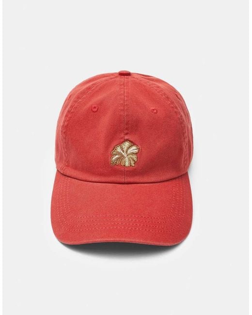 Pull&Bear Red Embroide Hibiscus Flower Cap