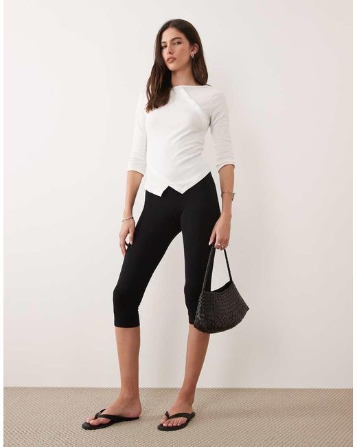 ASOS White 3/4 Sleeve Asymmetric Button Up Top