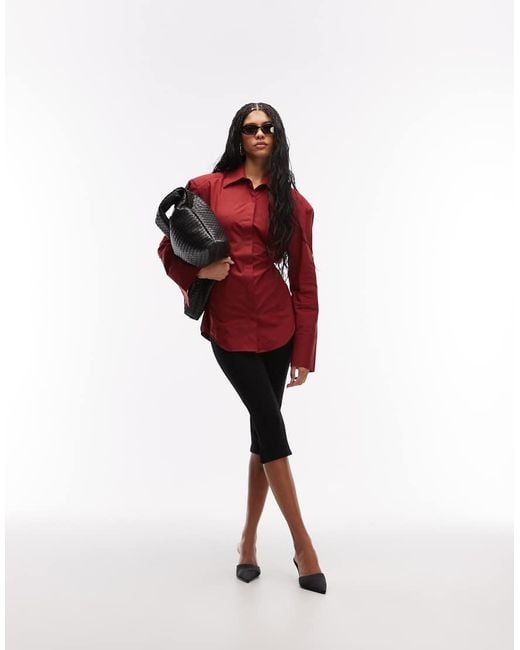 ASOS Red Cinched Shoulder Pad Tie Back Shirt