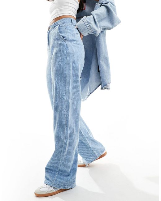 ONLY Blue Hope High Waisted Wide Leg Boucle Jeans
