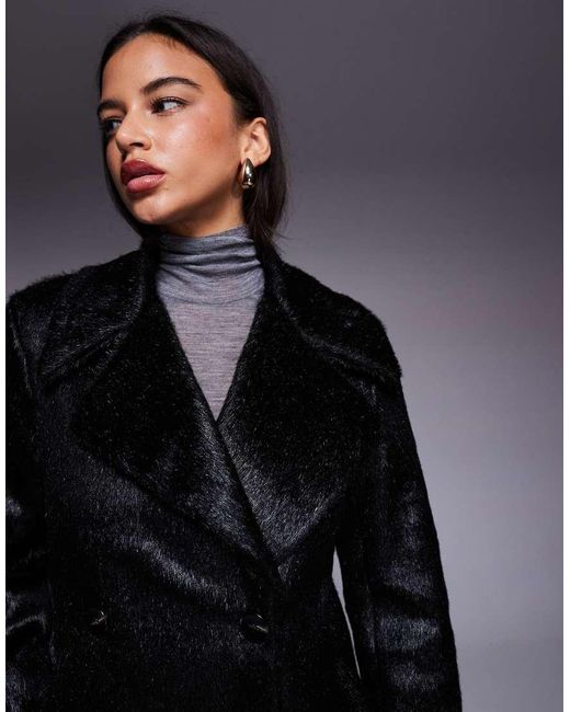 River Island Blue Pony-effect Double-breasted Coat