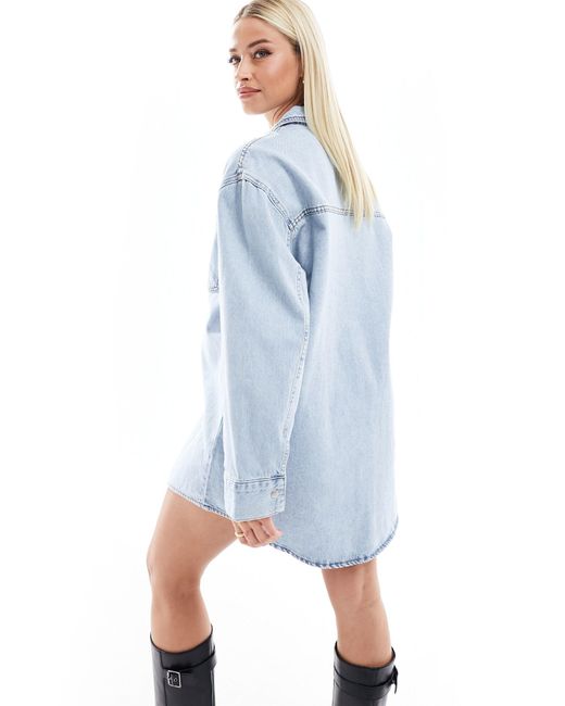 ASOS Blue Asos Design Maternity Denim Mini Shirt Dress With Front Pockets