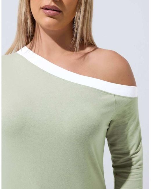 Yours Clothing Green Contrast Off Shoulder Top