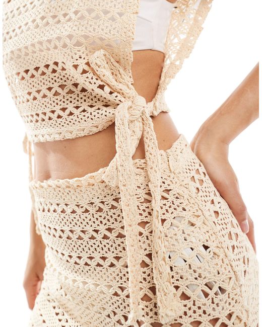 Pieces Natural Lace Tie Side Beach Top Co-ord