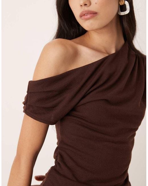 ASOS Brown Fallen Shoulder Knit Look Top