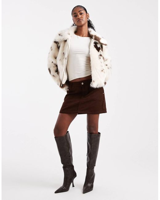 Miss Selfridge Natural Faux Fur Collar Bomber Jacket