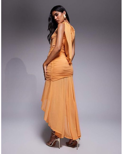 ASOS Gray Ruched Maxi Dress With High Low Hem