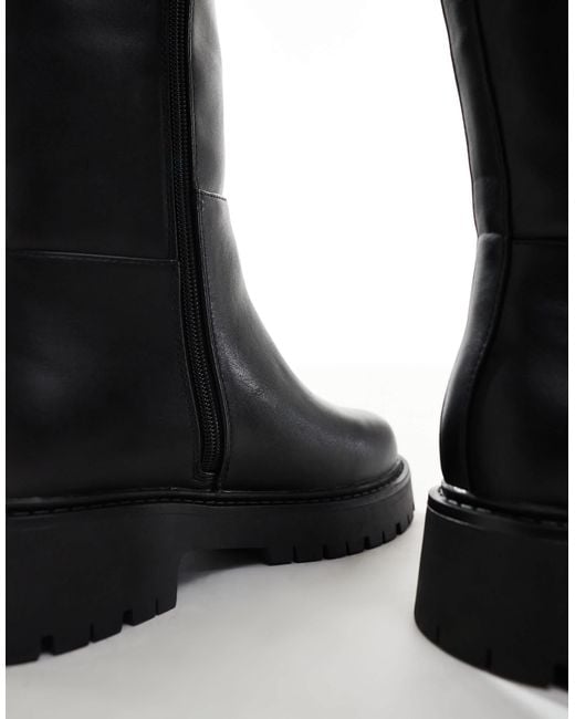 London Rebel Black Olivia Chunky Knee Boots