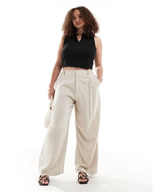 ASOS Natural Asos Design Curve Relaxed Straight Leg Linen Blend Pants