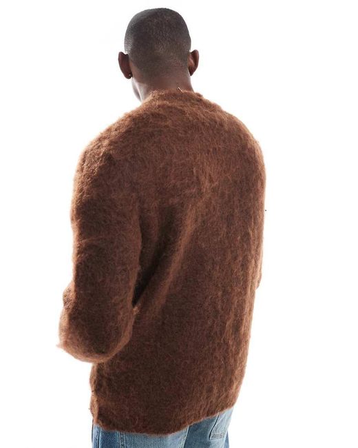 ASOS Brown Knitted Fluffy Jumper for men