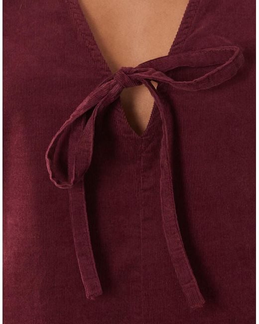 Nobody's Child Petite Red Nila Tie-Detail Cord Pinafore Mini Dress