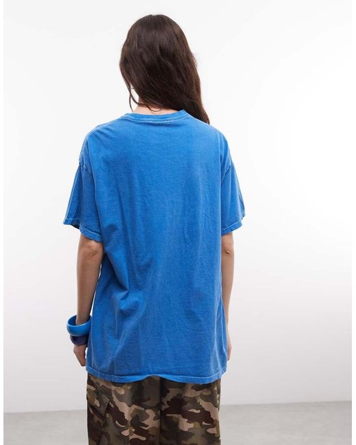 Reclaimed Vintage Blue Rockstar Slogan T-Shirt for men